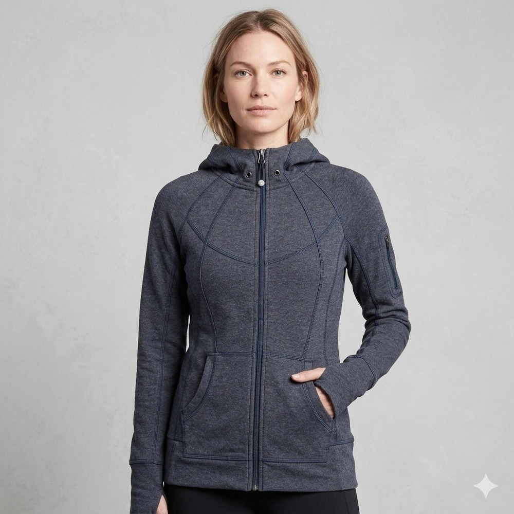 Athleta Womens Stronger Full Zip Hoodie Navy‎ Blue 138600 Size S Thumbholes